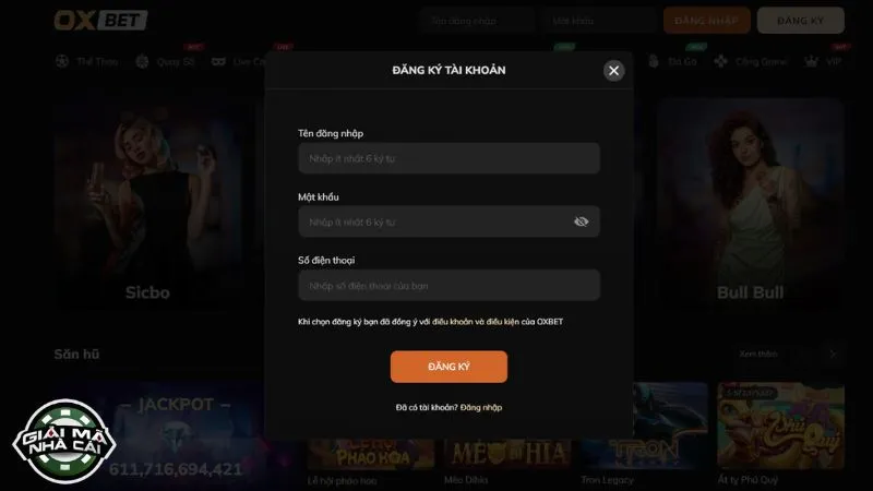 Cách mở tài khoản tại Oxbet